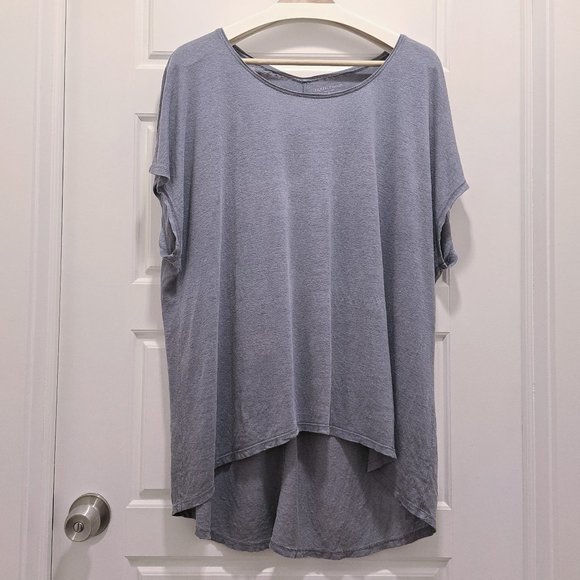 Eileen Fisher Tops - Eileen Fisher Gray Blue Linen Scoop Neck Short Cap Sleeve Tee Size XL